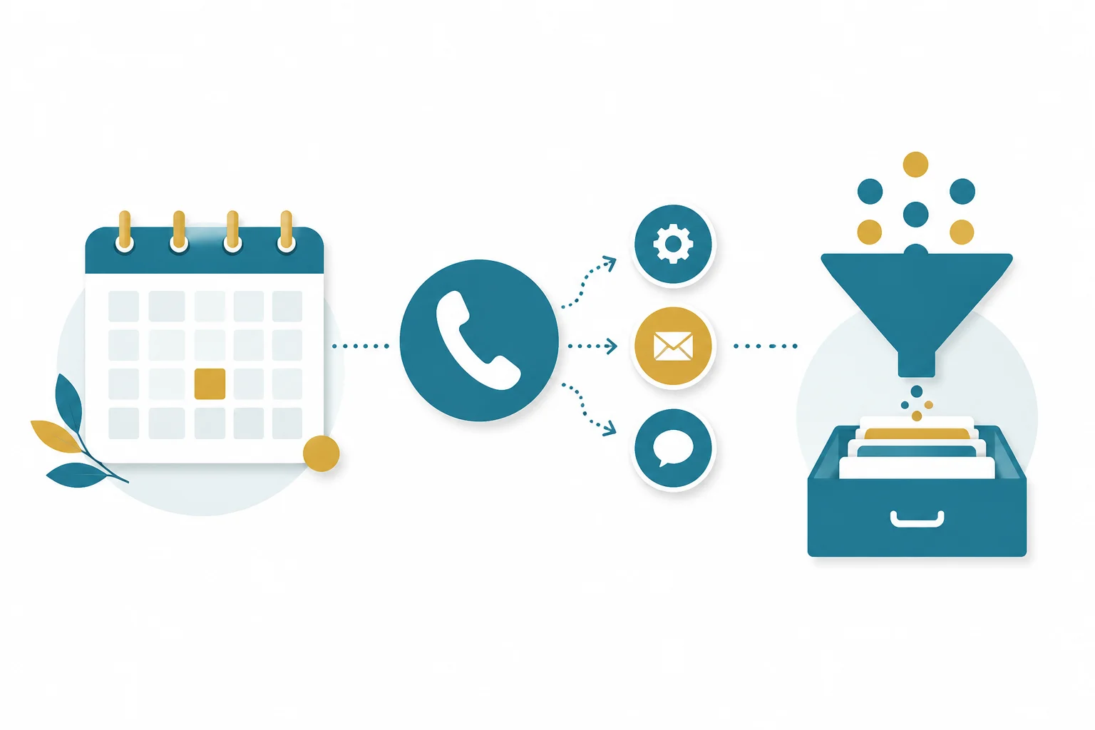 Trois cas d'usage d'un agent vocal IA : un agenda avec un creneau de rendez-vous, un standard telephonique qui oriente les appels et un entonnoir de qualification de leads vers un CRM