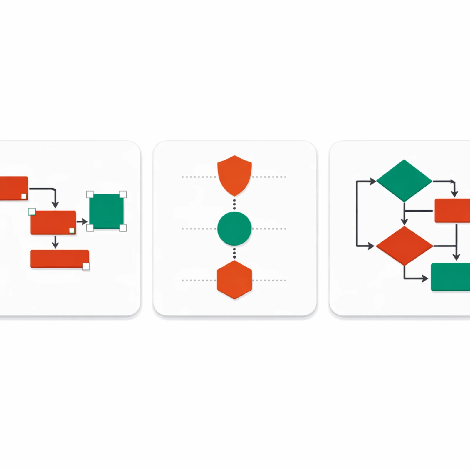 Trois zones de travail côte à côte — un canvas visuel avec blocs connectés, un roster d'équipe avec badges de rôles, et un graphe dirigé avec noeuds conditionnels