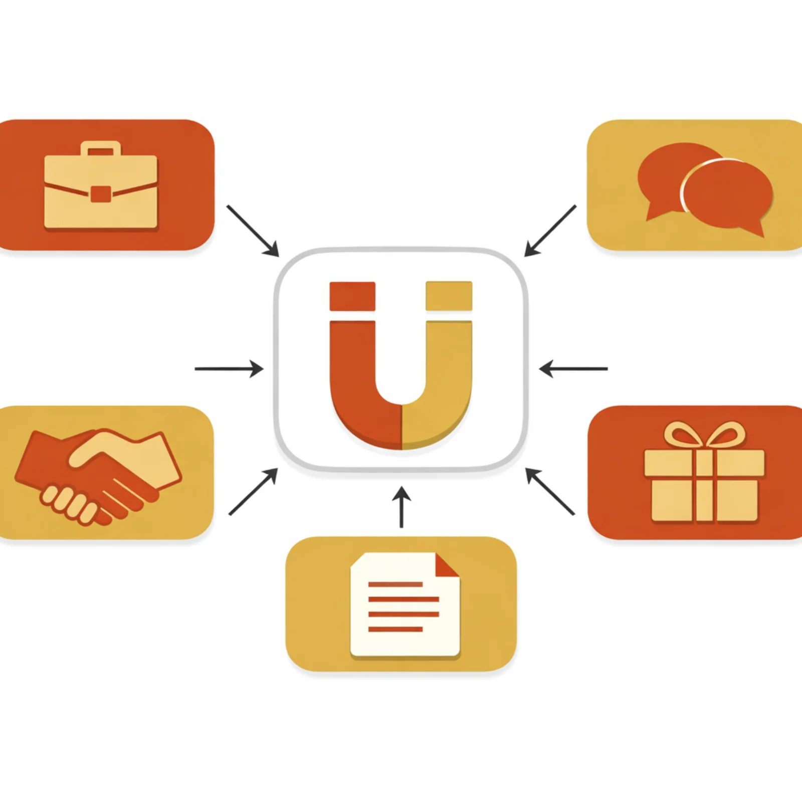 Cinq canaux d'acquisition disposes en etoile autour d'un aimant central, chacun represente par une icone distincte