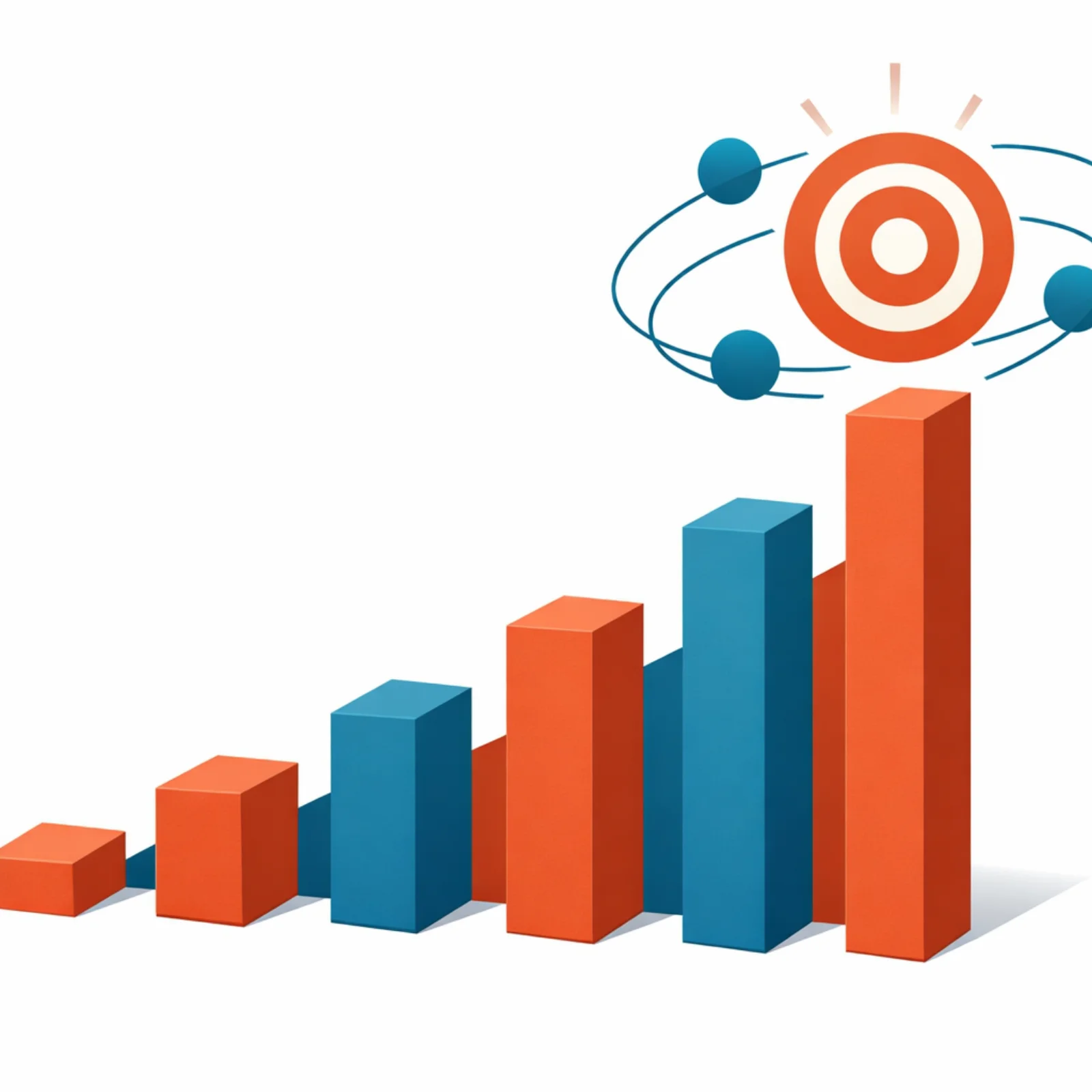 Graphique en barres montrant la croissance exponentielle des investissements en IA agentique avec des blocs géométriques progressifs atteignant un objectif circulaire