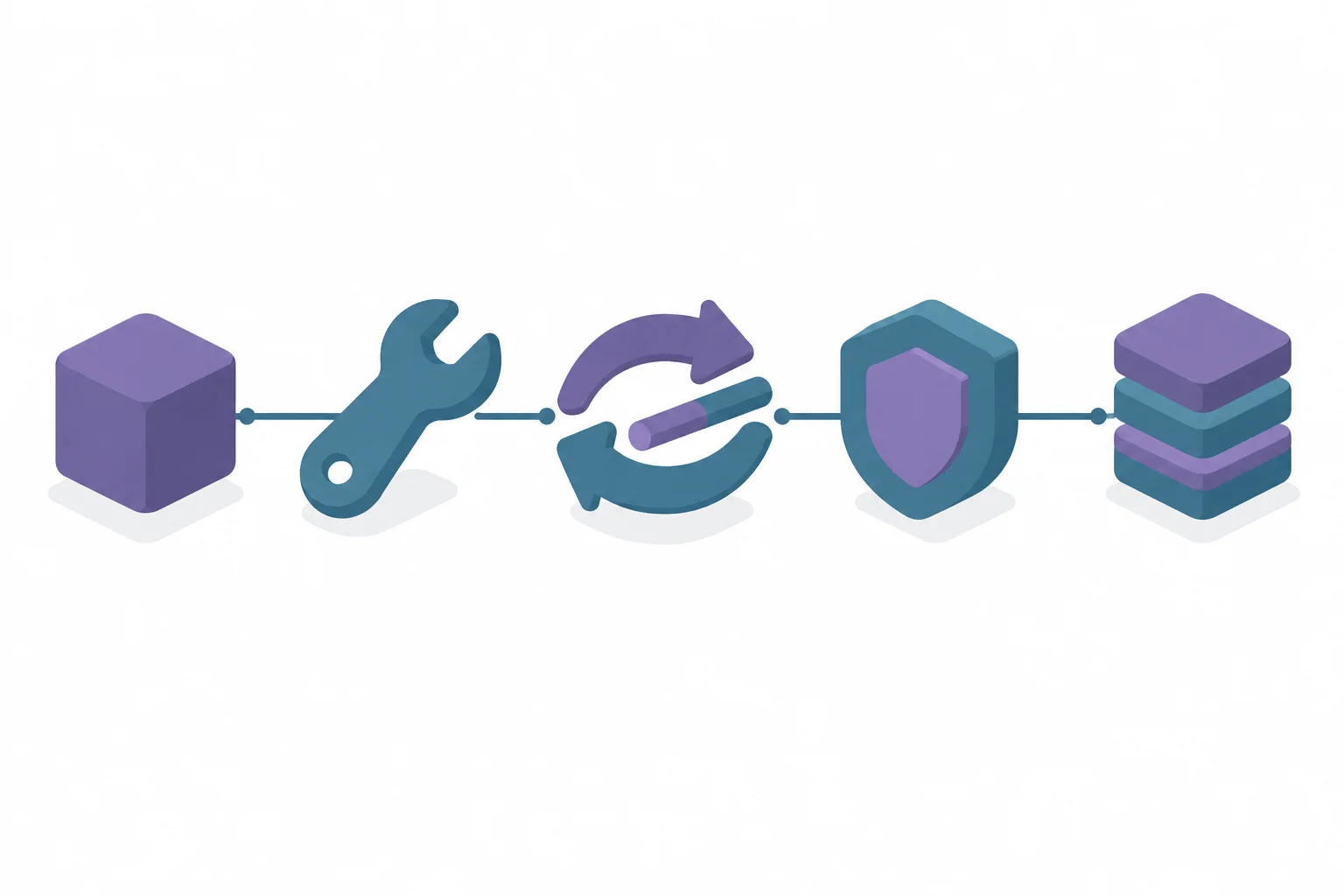Cinq blocs geometriques relies representant les primitives de l'Agents SDK : agent, outil, handoff, guardrail et session