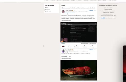 Recherche LinkedIn sur ClaudeBot — contenu orienté personal branding, peu actionnable pour l'implémentation