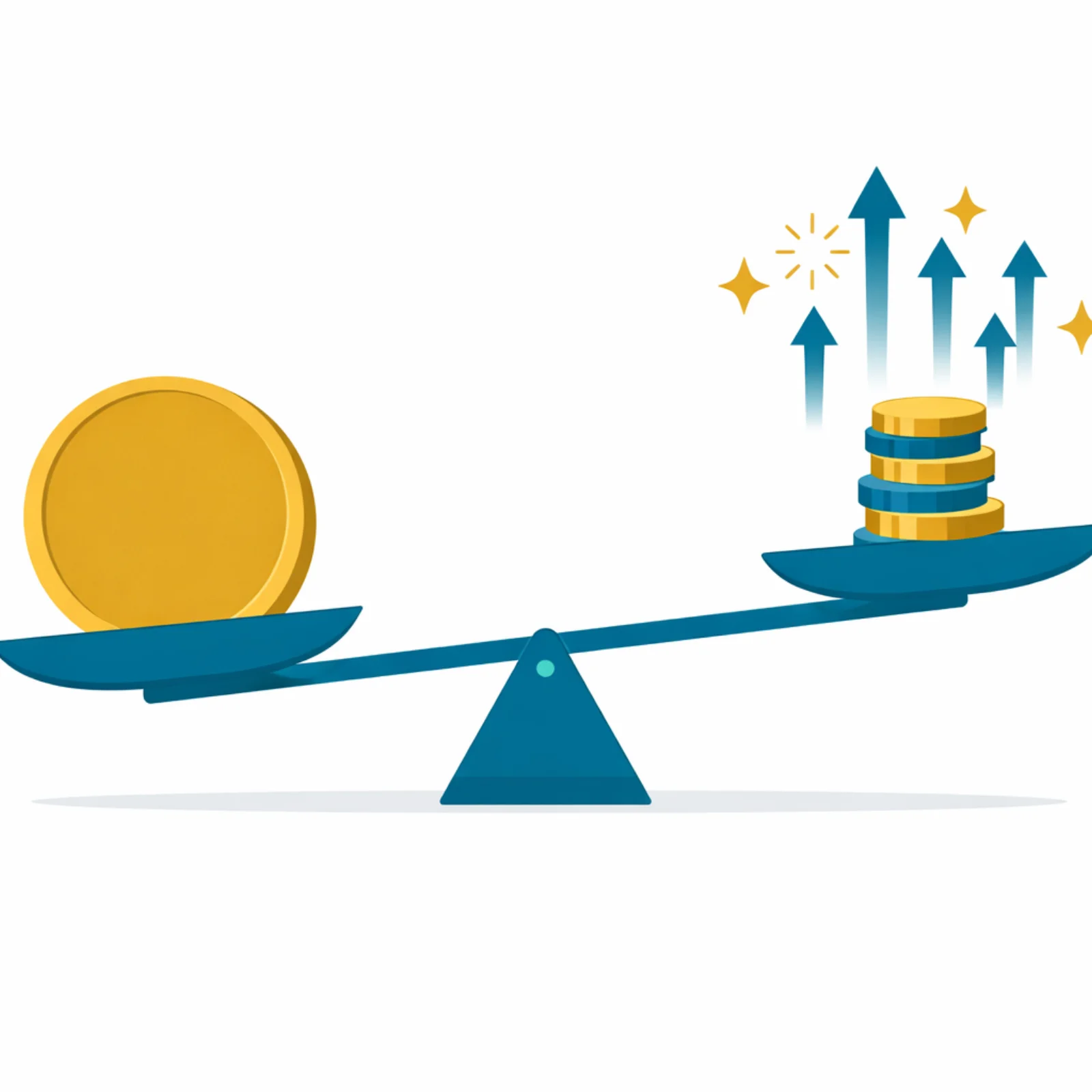 Balance a plateaux comparant le cout salarial eleve a gauche et les tokens IA legers a droite avec fleches montrant le retour sur investissement disproportionne