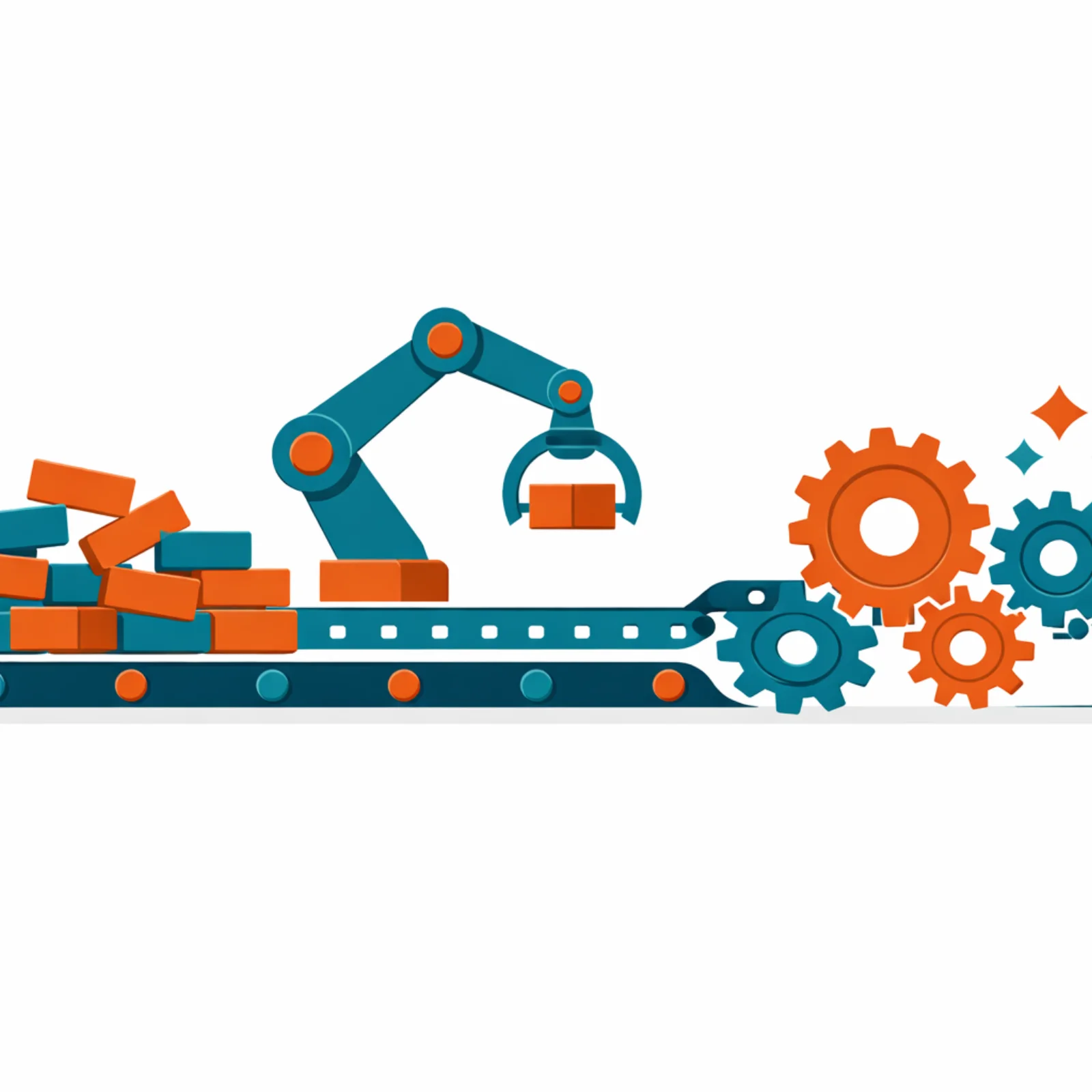 Convoyeur transformant des taches manuelles empilees en mecanismes automatises avec engrenages interconnectes