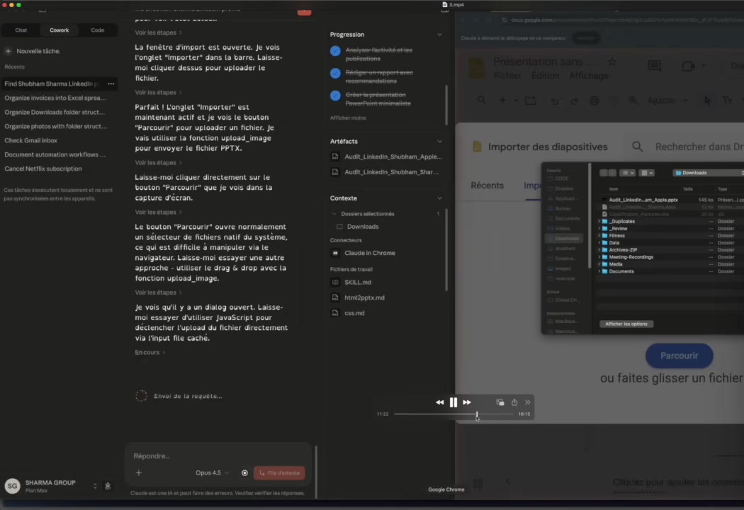 Claude Cowork generant des slides PowerPoint style minimaliste