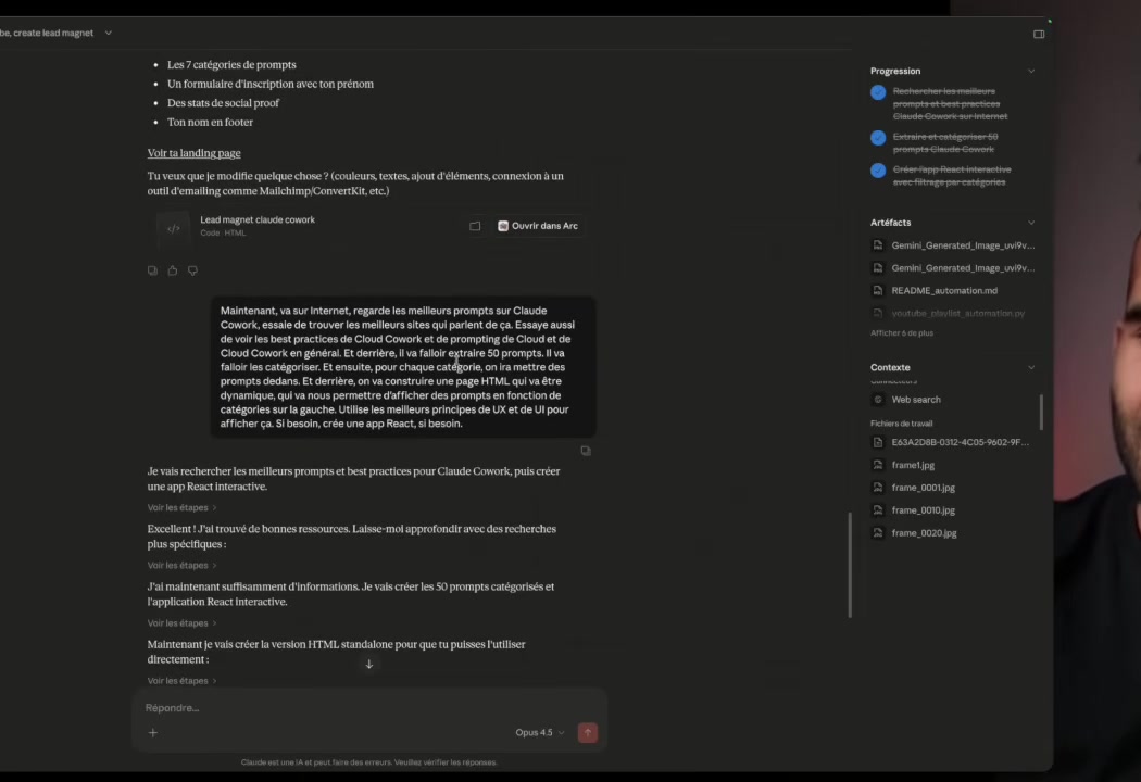 Claude Cowork naviguant dans YouTube Studio pour creer des playlists
